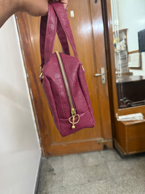 Burgundy Croco Unisex Handbag